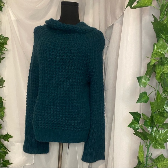Maeve Anthropologie Deep Teal Cowl Neck Sweater with Wide Sleeves - Picture 4 of 5